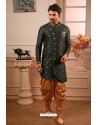 Dark Green Readymade Semi Indowestern Pajama For Men