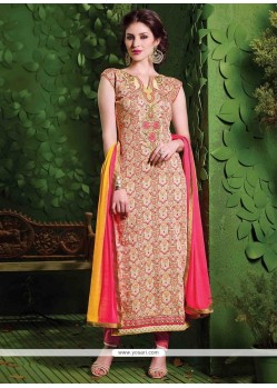 Praiseworthy Lace Work Cream Cotton Designer Salwar Suit