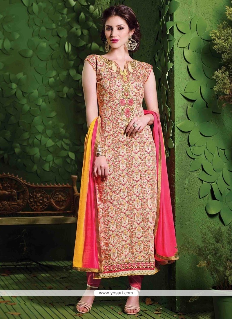 Praiseworthy Lace Work Cream Cotton Designer Salwar Suit