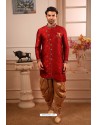 Red Readymade Semi Indowestern Pajama For Men