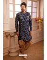 Navy Blue Readymade Semi Indowestern Pajama For Men