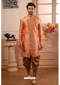 Light Orange Readymade Semi Indowestern Pajama For Men