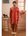 Dark Peach Readymade Semi Indowestern Pajama For Men