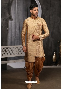 Gold Readymade Semi Indowestern Pajama For Men