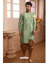 Sea Green Readymade Semi Indowestern Pajama For Men