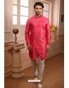 Dark Peach Readymade Semi Indowestern Pajama For Men