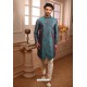 Teal Readymade Semi Indowestern Pajama For Men