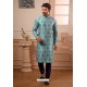 Turquoise Readymade Semi Indowestern Pajama For Men