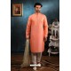 Peach Readymade Semi Indowestern Pajama For Men