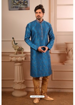 Dark Blue Readymade Semi Indowestern Pajama For Men