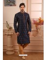 Navy Blue Readymade Semi Indowestern Pajama For Men