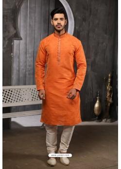 Orange Readymade Semi Indowestern Pajama For Men