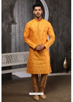 Yellow Readymade Semi Indowestern Pajama For Men