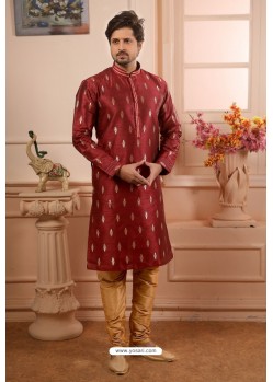Maroon Readymade Semi Indowestern Pajama For Men