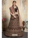 Gorgeous Maroon Heavy Embroidered Velvet Bridal Lehenga Choli