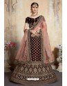 Scintillating Maroon Heavy Embroidered Velvet Bridal Lehenga Choli
