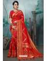 Red Designer Banarasi Silk Weaving Party WearﾠSari