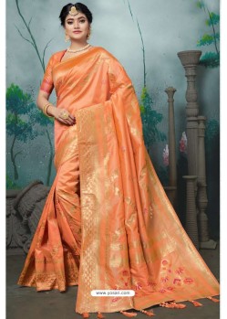 Orange Designer Banarasi Silk Weaving Party WearﾠSari