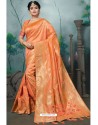 Orange Designer Banarasi Silk Weaving Party WearﾠSari