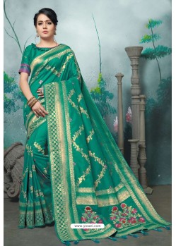 Aqua Mint Designer Banarasi Silk Weaving Party WearﾠSari