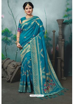 Blue Designer Banarasi Silk Weaving Party WearﾠSari