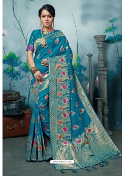 Blue Designer Banarasi Silk Weaving Party WearﾠSari