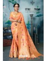 Peach Designer Banarasi Silk Weaving Party WearﾠSari