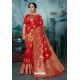 Red Designer Banarasi Silk Weaving Party WearﾠSari