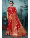 Red Designer Banarasi Silk Weaving Party WearﾠSari