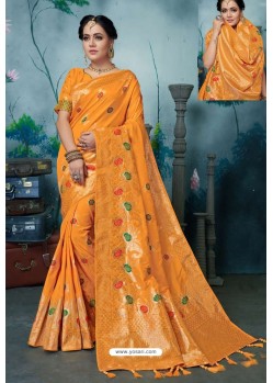 Orange Designer Banarasi Silk Weaving Party WearﾠSari