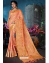 Peach Designer Banarasi Silk Weaving Party WearﾠSari