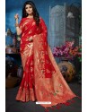 Red Designer Banarasi Silk Weaving Party WearﾠSari