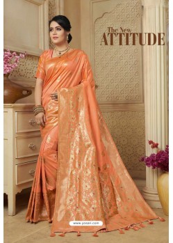 Light Orange Designer Banarasi Silk Weaving Party WearﾠSari