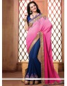 Hot Pink And Blue Embroidery Georgette Designer Saree