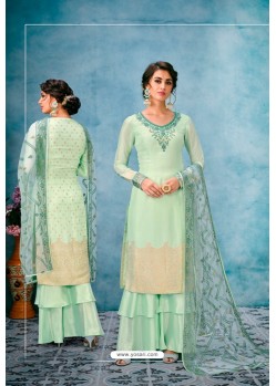 Sea Green Embroidered Banarasi Silk Designer Palazzo Salwar Suit
