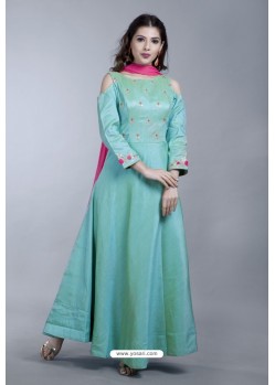 Sky Blue Heavy Embroidered Gown Style Designer Anarkali Suit