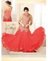 Glorious Peach Georgette And Net Gwon