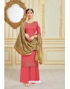 Peach Designer Party Wear Embroidered Pure Jam Satin Palazzo Salwar Suit