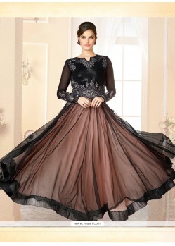 Brown And Black Net Designer Gown