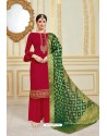 Maroon Designer Party Wear Embroidered Pure Jam Satin Palazzo Salwar Suit