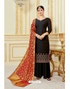 Black Designer Party Wear Embroidered Pure Jam Satin Palazzo Salwar Suit