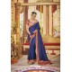 Royal Blue Party Wear Designer Embroidered Dola Silk Sari