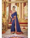 Royal Blue Party Wear Designer Embroidered Dola Silk Sari