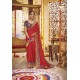 Red Party Wear Designer Embroidered Dola Silk Sari