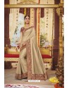 Light Beige Party Wear Designer Embroidered Dola Silk Sari