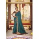 Teal Blue Party Wear Designer Embroidered Dola Silk Sari