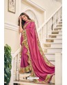 Hot Pink Party Wear Designer Embroidered Soft Silk Sari