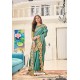 Teal Party Wear Designer Embroidered Soft Silk Sari
