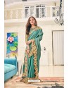 Teal Party Wear Designer Embroidered Soft Silk Sari