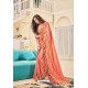 Peach Party Wear Designer Embroidered Soft Silk Sari